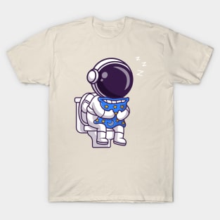 Cute Astronaut Sleeping On Toilet With Pillow Cartoon T-Shirt